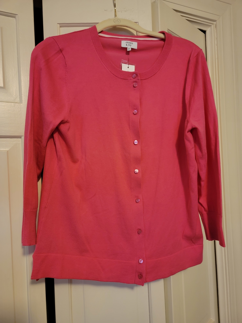 Crown & Ivy Pink Button-Front Women's Sweater Size L NWT